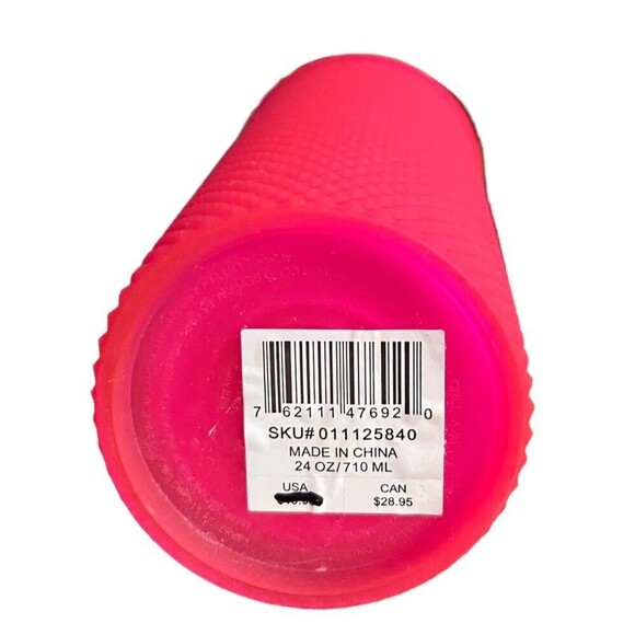 Starbucks Matte Ruby Barbie Hot Pink Studded Cold Cup 24oz Venti 2023 No Straw - Picture 2 of 3